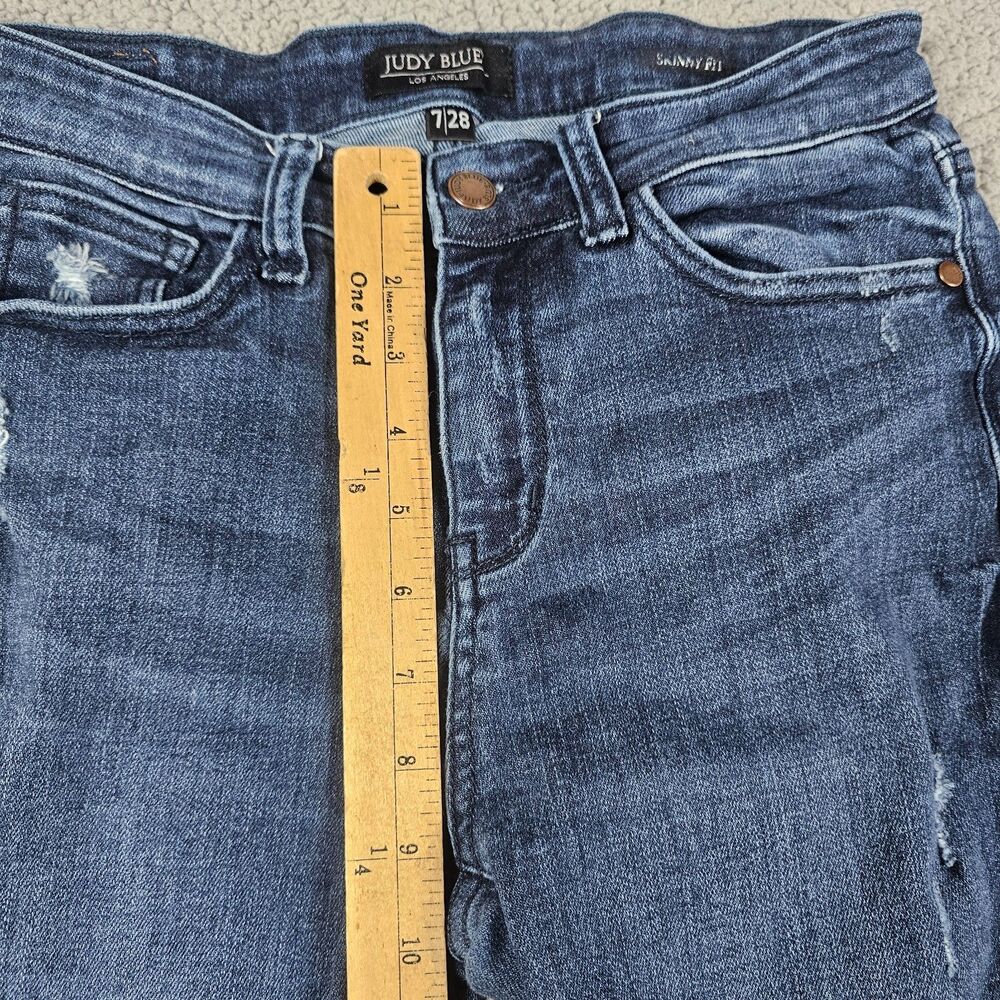 Judy Blue Jeans Womens 7/28 Skinny Fit Stretch Tummy Control Distress Dark Wash - Picture 10 of 15
